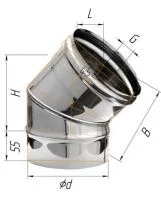 колено феррум угол 135°, нержавеющее (439/0,8мм) ф150
